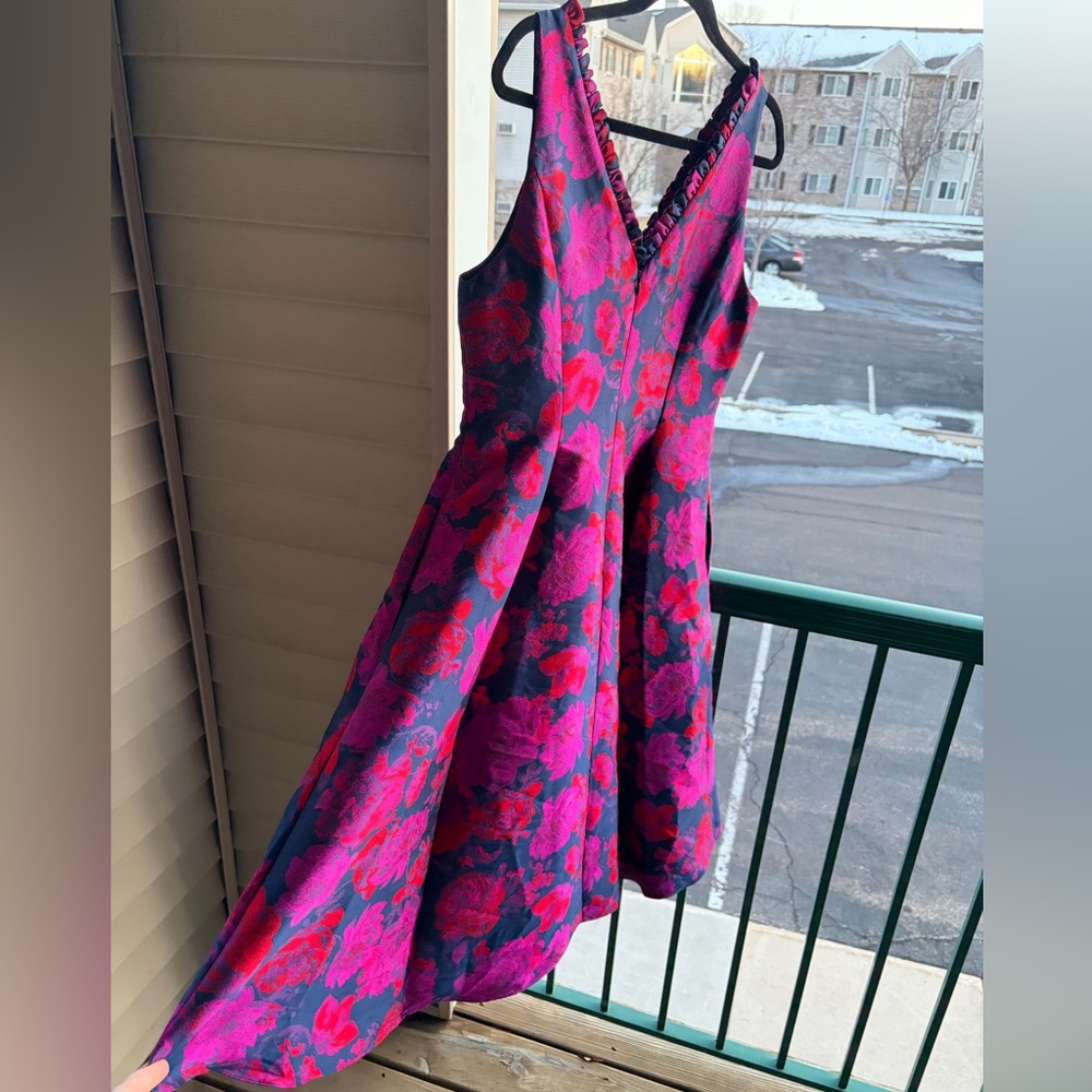 🆕🌸 Adrianna Papell Navy Multi Floral Jacquard Dress Size 8,14 Evening Cocktail - Picture 7 of 17